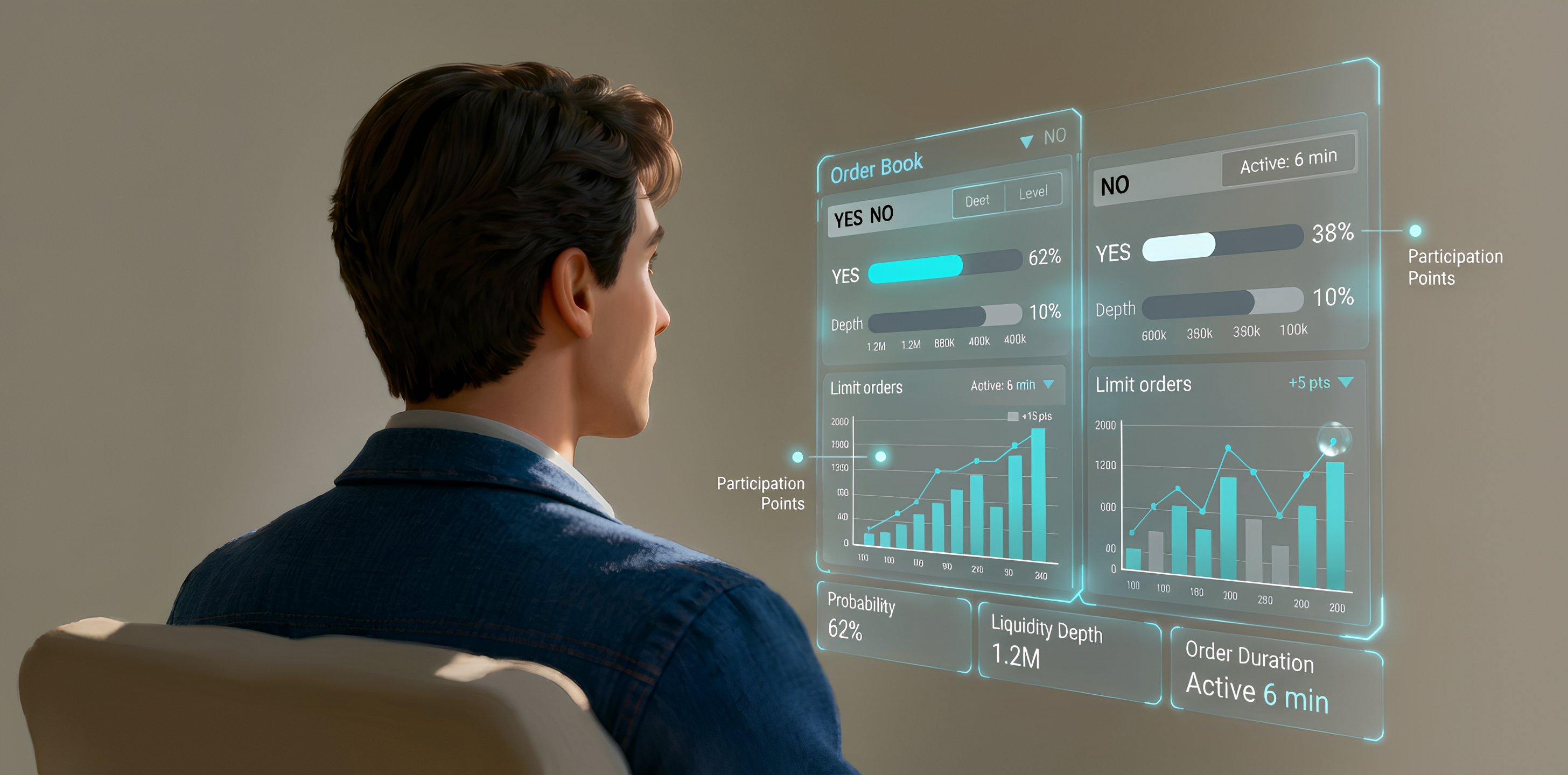 Interfaz del mercado de predicciones Predict.fun con libro de órdenes YES/NO y puntos por órdenes limitadas